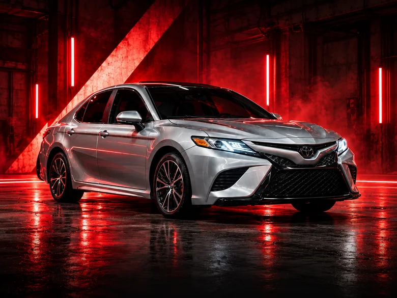 Toyota Camry 70 на красном гаражном фоне